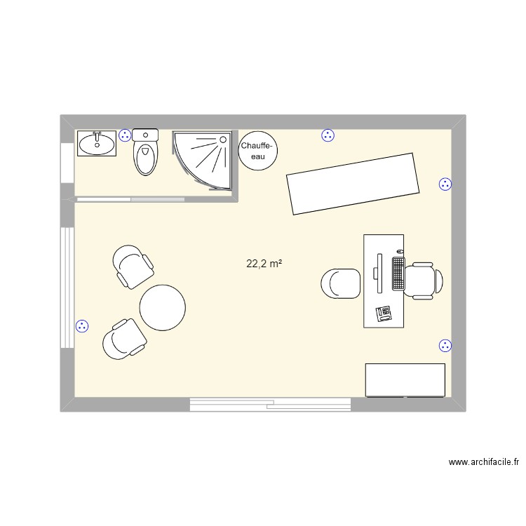 nana. Plan de 1 pièce et 22 m2