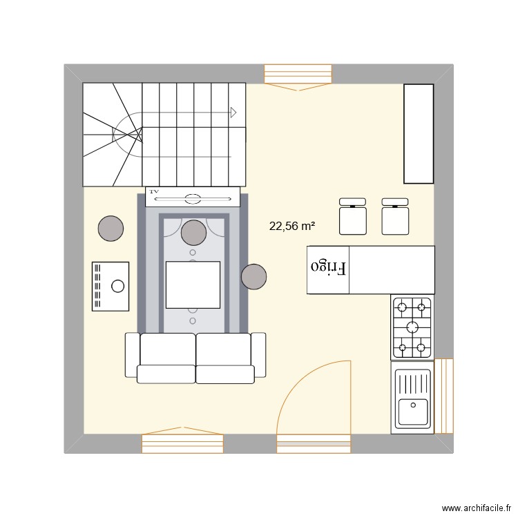 culy. Plan de 1 pièce et 23 m2