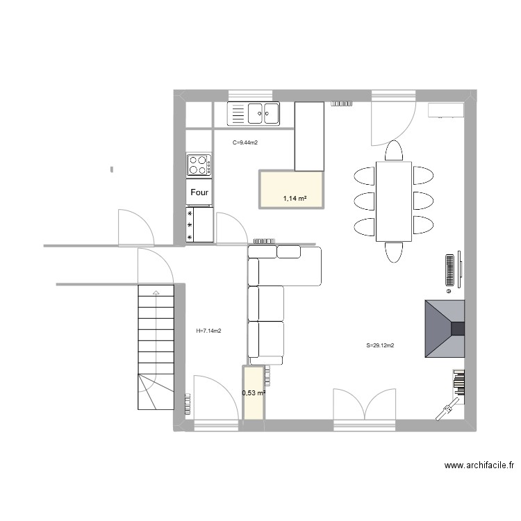 Tillon haut renov. Plan de 2 pièces et 2 m2