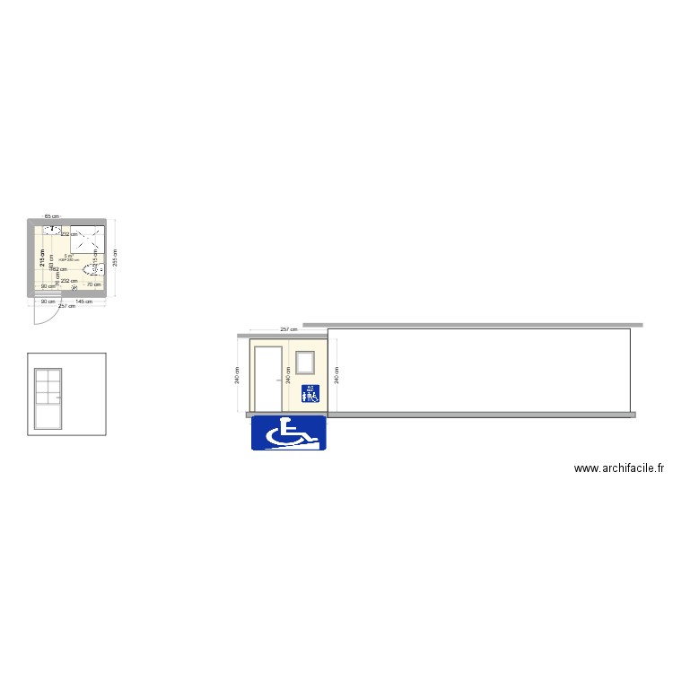 wc handicapéprojet. Plan de 1 pièce et 5 m2