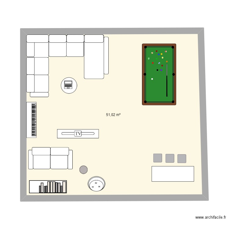 sallon. Plan de 1 pièce et 51 m2