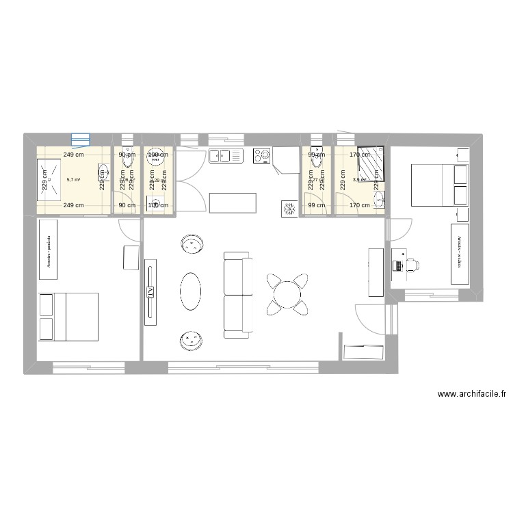 maison 3   3x40 2X10. Plan de 5 pièces et 16 m2