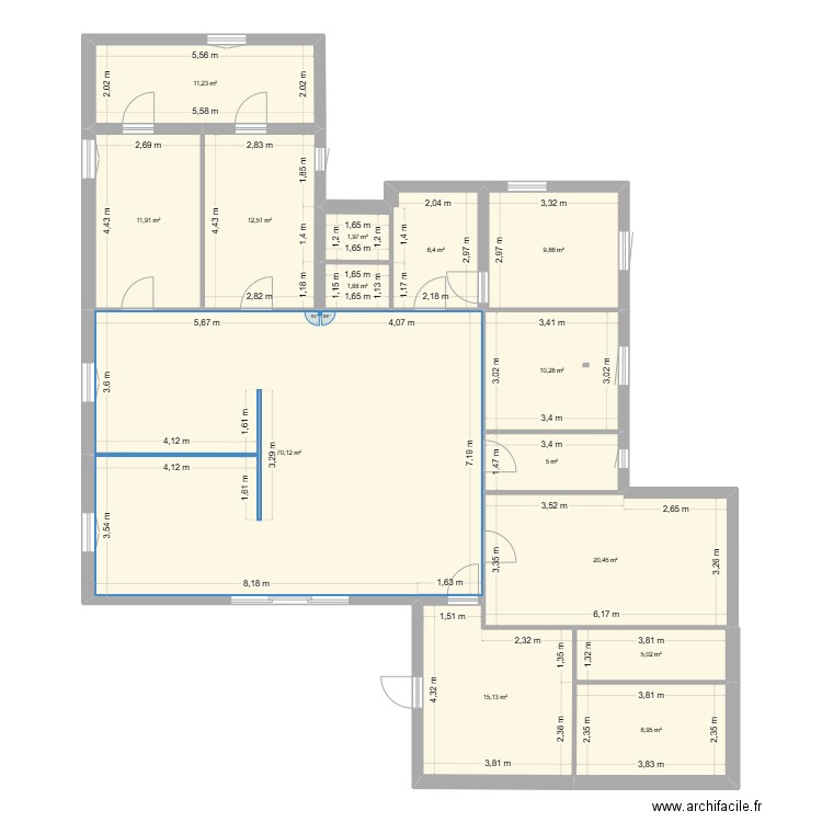 ex1. Plan de 14 pièces et 191 m2