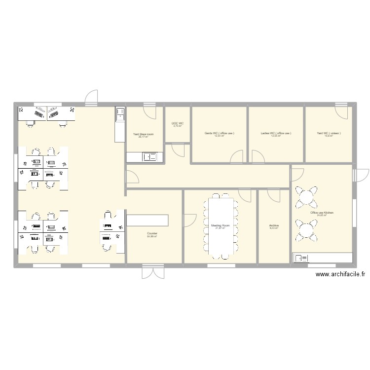 Office layout. Plan de 9 pièces et 207 m2