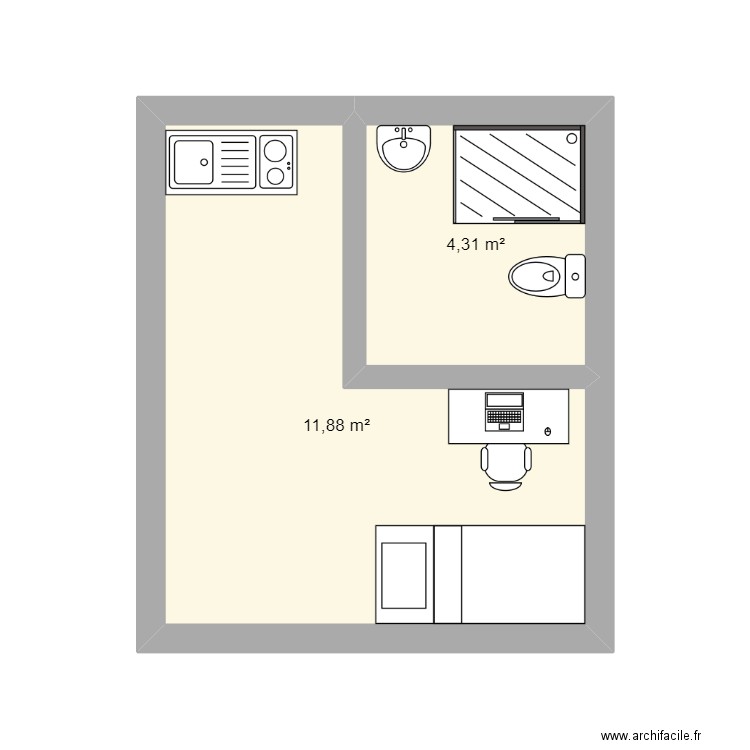 wisko. Plan de 2 pièces et 16 m2