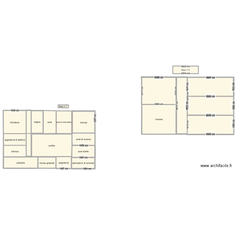 ecole italiennne. Plan de 51 pièces et 7746 m2