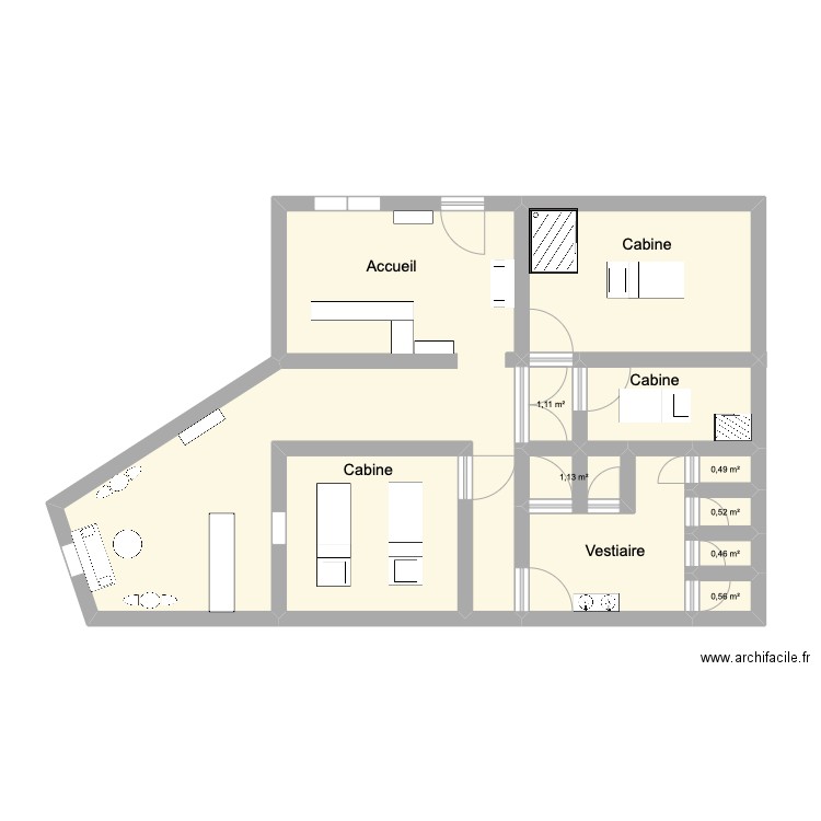 spa 1er étage. Plan de 11 pièces et 65 m2