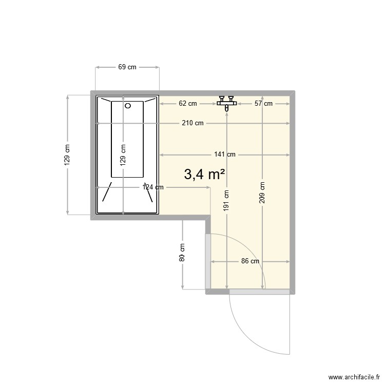 salle de bain dolus. Plan de 1 pièce et 3 m2