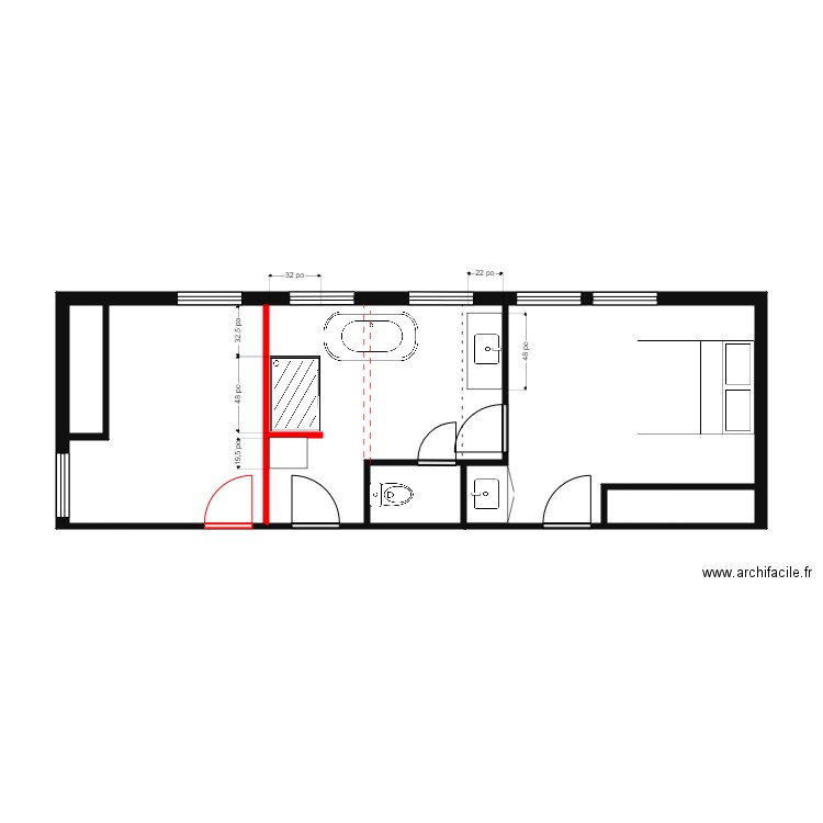 Collard sdb grande1. Plan de 4 pièces et 24 m2