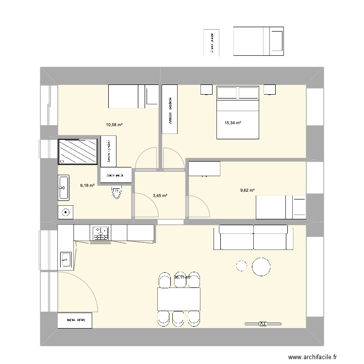 APPARTEMENT RDC GRANGE bis handicapé 3. Plan de 6 pièces et 81 m2