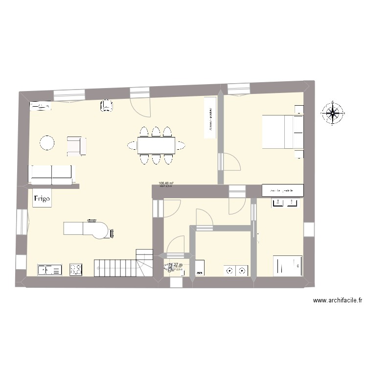 PLAN MAISON rez de chaussée. Plan de 2 pièces et 108 m2