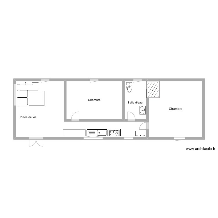 mobilhome. Plan de 4 pièces et 48 m2