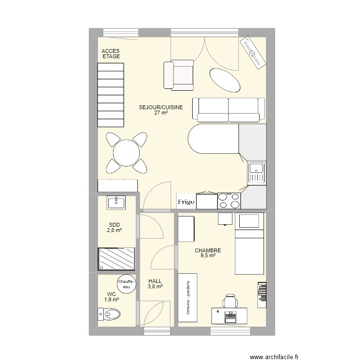 CHEE DE WAVRE BAS. Plan de 5 pièces et 44 m2