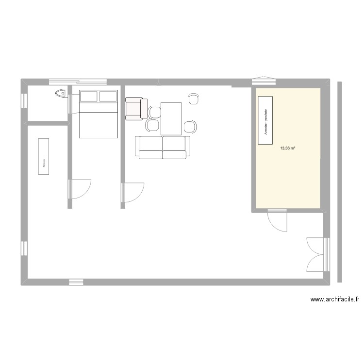 PLANuh. Plan de 1 pièce et 13 m2