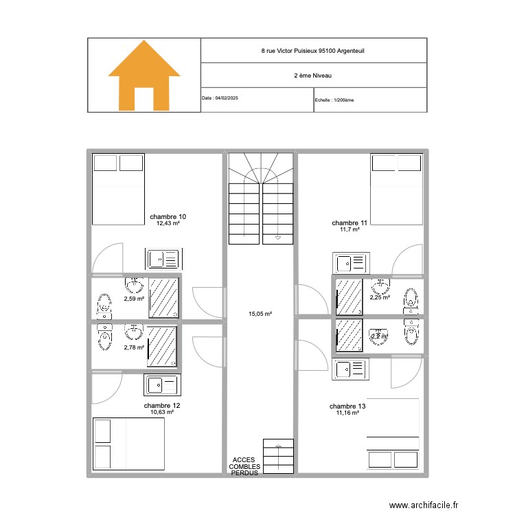 ARGENTEUIL 2 EME NIVEAU. Plan de 9 pièces et 71 m2