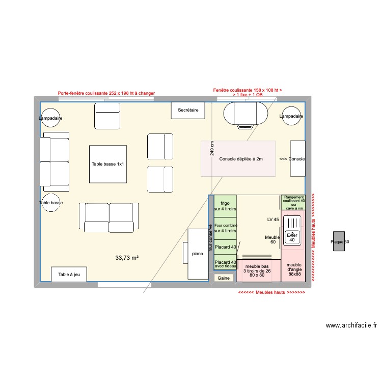 solution 1. Plan de 2 pièces et 34 m2