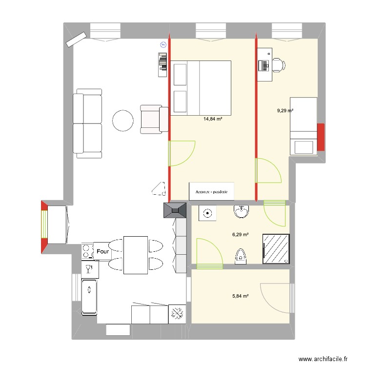 Le Logis travaux 2. Plan de 4 pièces et 36 m2