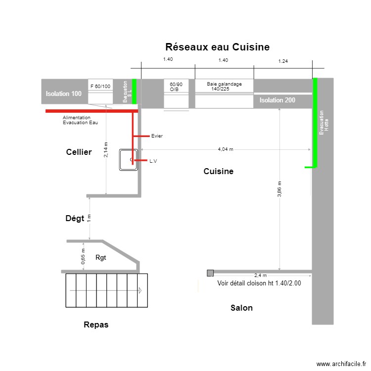 Réseau eau cuisine . Plan de 0 pièce et 0 m2