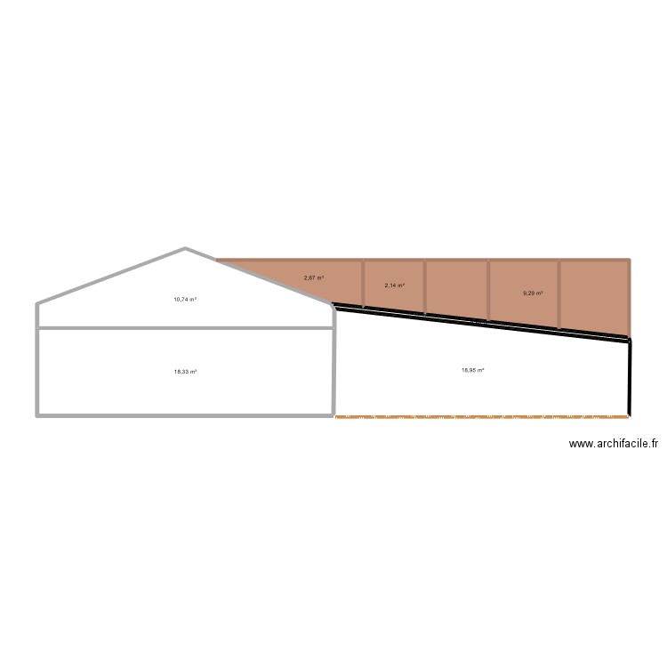 vue profil. Plan de 7 pièces et 63 m2