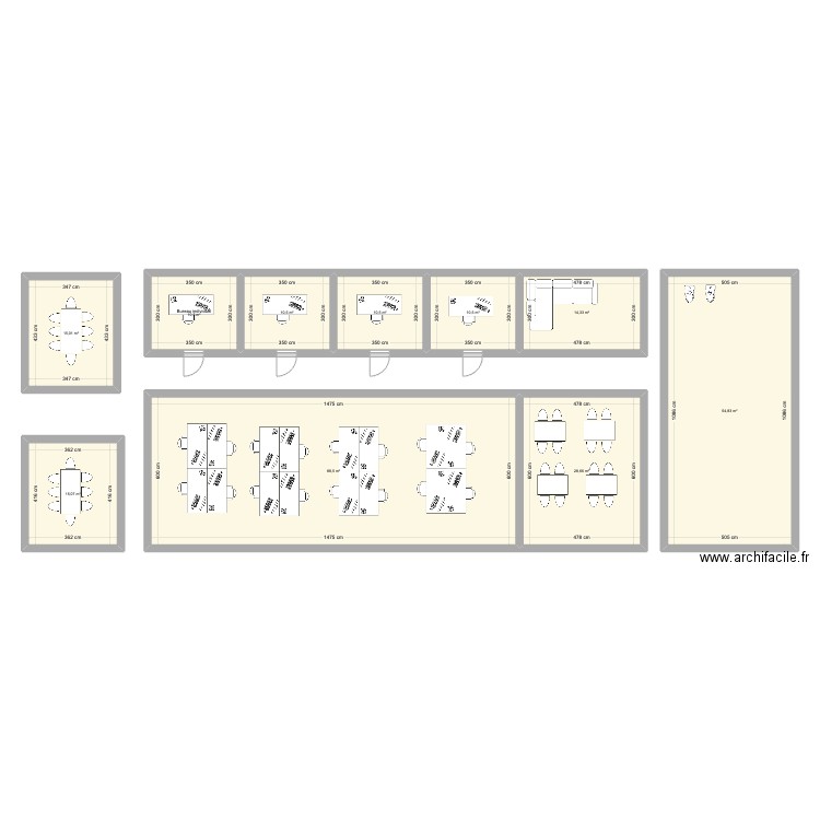 Bureau 400 m2. Plan de 10 pièces et 258 m2