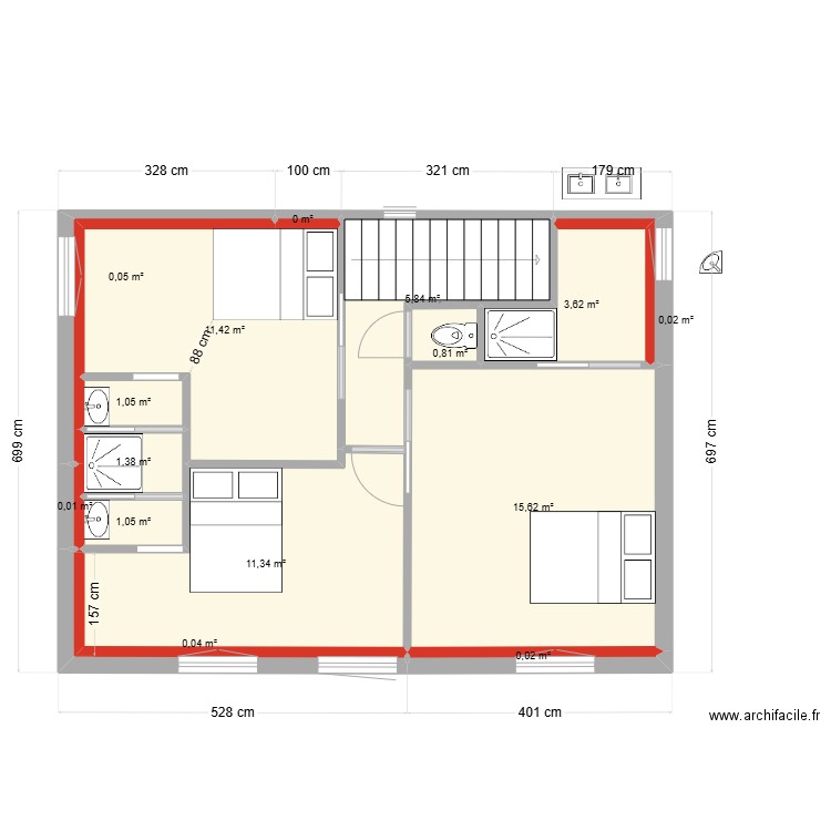 etage elect. Plan de 15 pièces et 52 m2