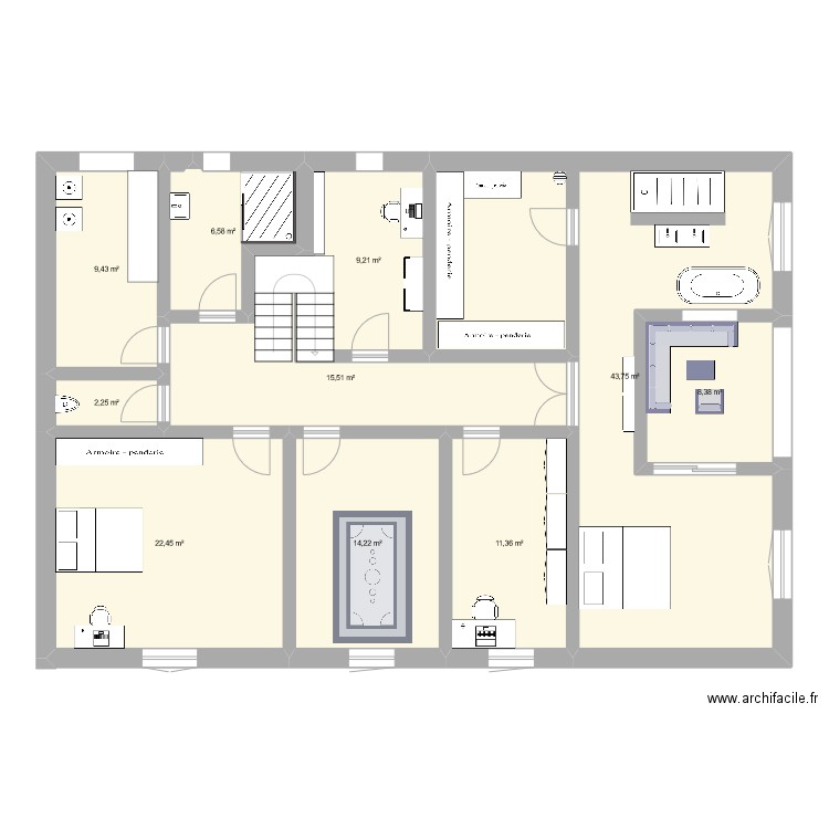 etage grange . Plan de 10 pièces et 143 m2