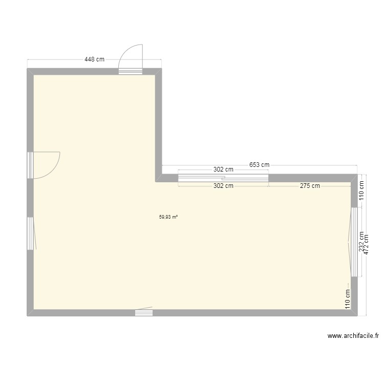 Module 60m² brut. Plan de 1 pièce et 60 m2