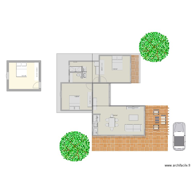 bungalow2. Plan de 5 pièces et 84 m2