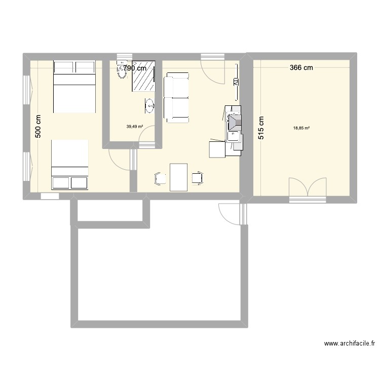 ALMENAGEMENT GARAGE. Plan de 2 pièces et 58 m2