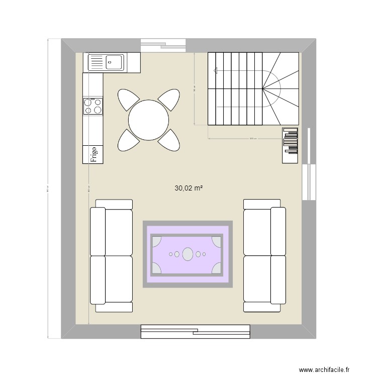 RDC atelier. Plan de 1 pièce et 30 m2