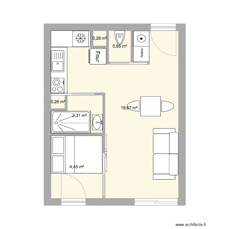 Plan FM A. Plan de 6 pièces et 28 m2