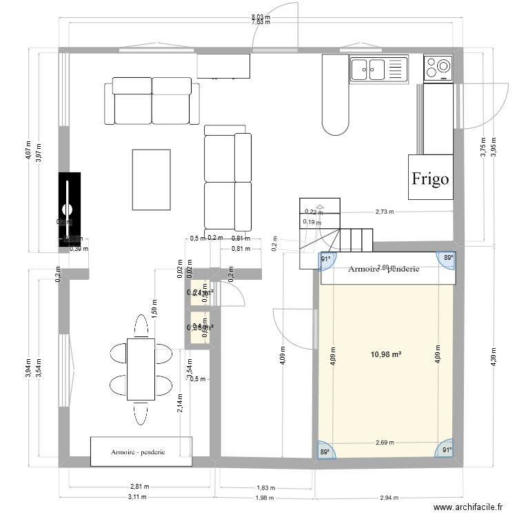 st clement. Plan de 3 pièces et 11 m2