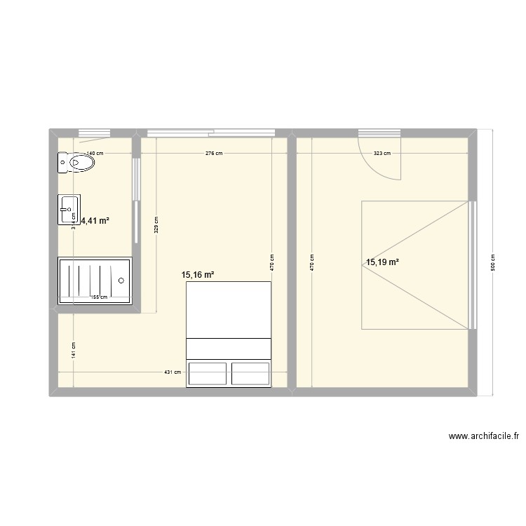 studio jardin 3. Plan de 3 pièces et 35 m2