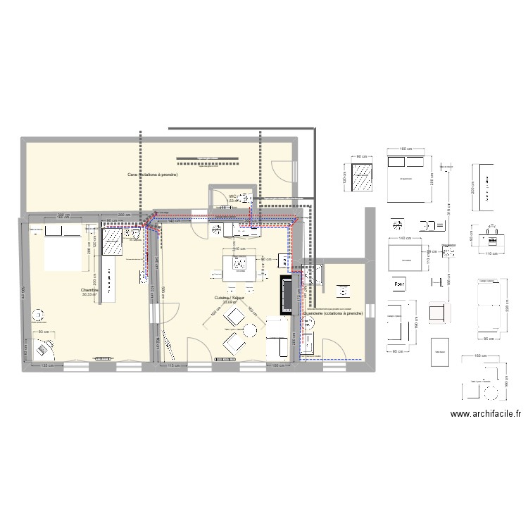 Plan Plomberie Pascal. Plan de 5 pièces et 108 m2