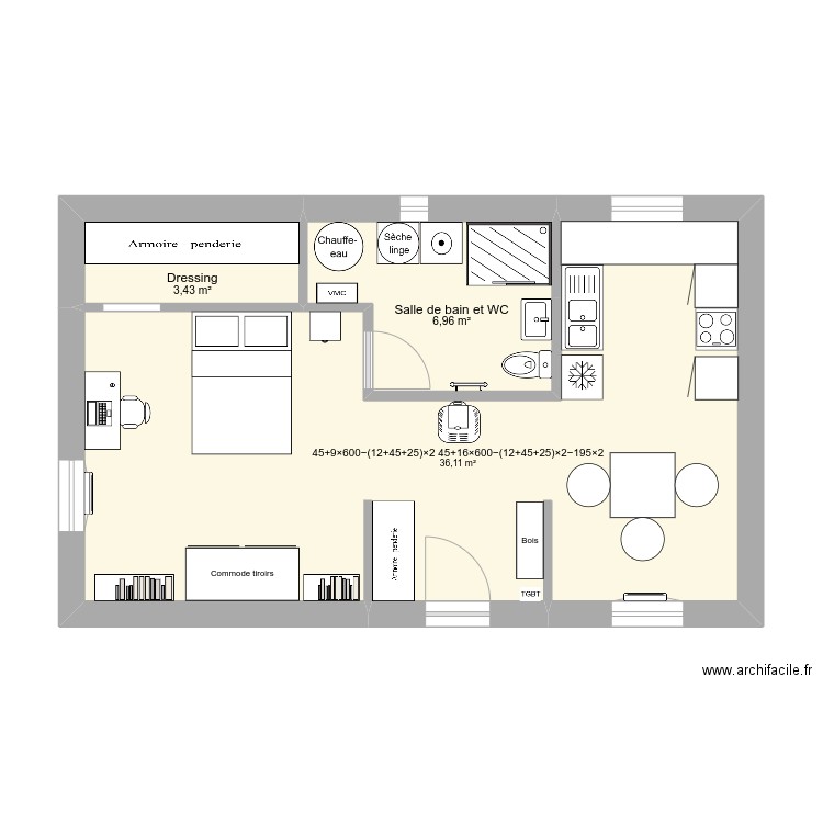 murbo1. Plan de 3 pièces et 47 m2