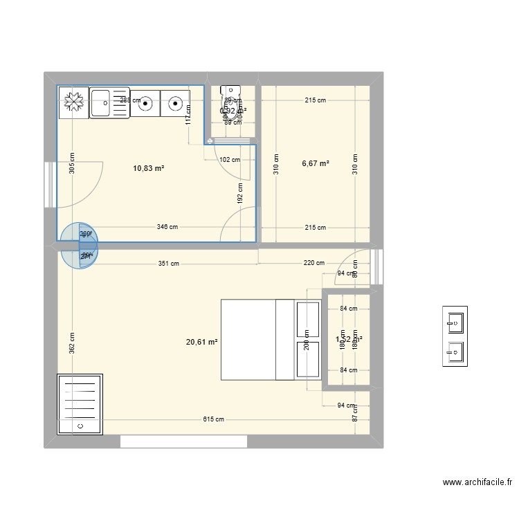 Suite parentale buanderie sde v6. Plan de 5 pièces et 41 m2