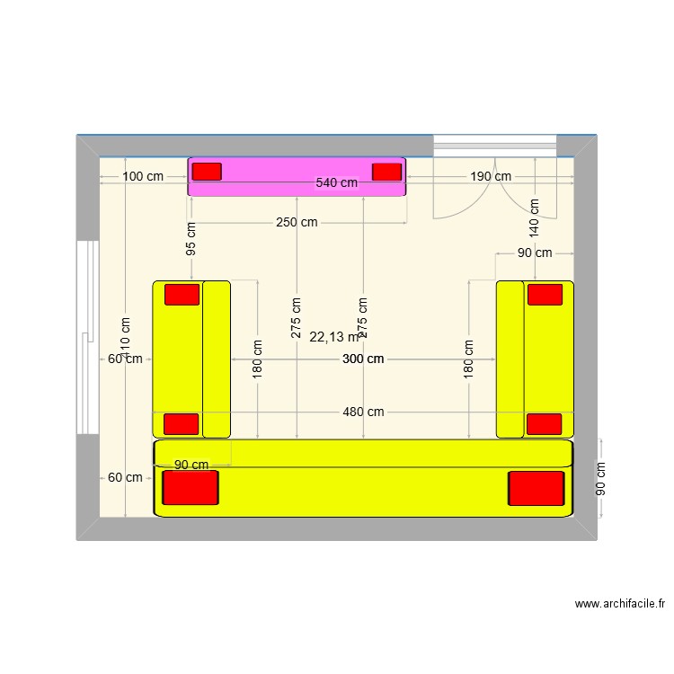 SALON RDC. Plan de 1 pièce et 22 m2