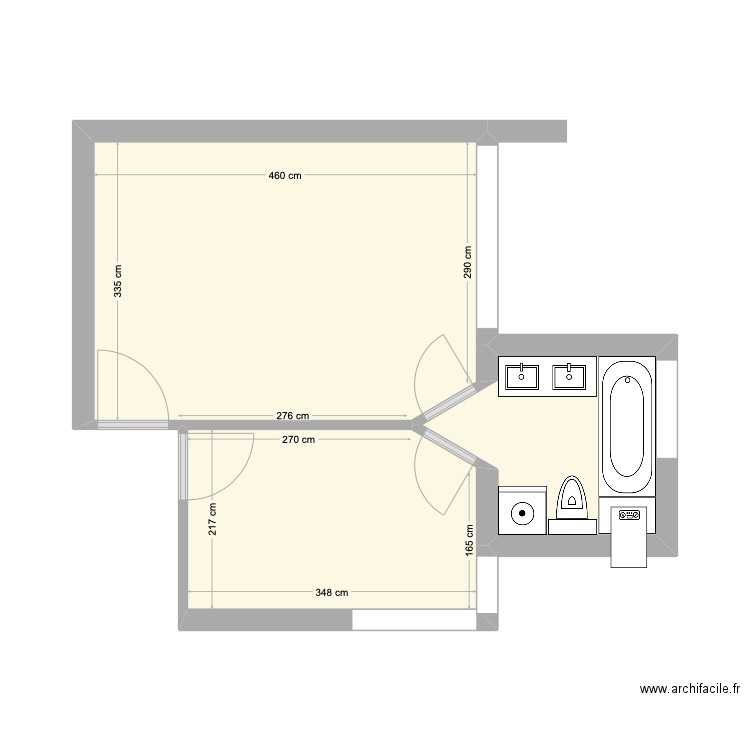 Lartigue 102 Chambres 1 et 2 base. Plan de 3 pièces et 27 m2