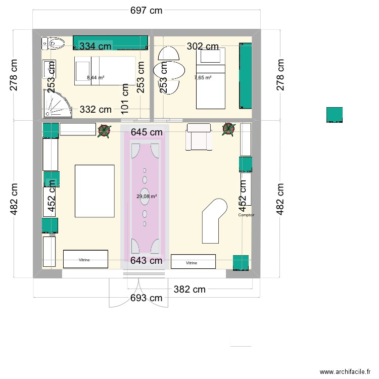 AHAVA ESTHE. Plan de 3 pièces et 45 m2