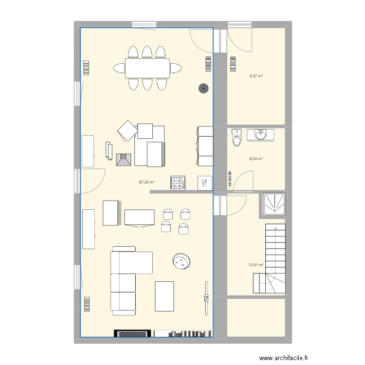 RDC 5. Plan de 4 pièces et 96 m2