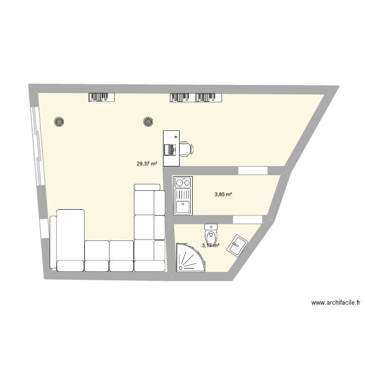 62 AV GAL CARMILLE -1. Plan de 3 pièces et 36 m2