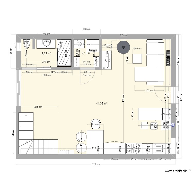 Maison rdc 9. Plan de 3 pièces et 51 m2