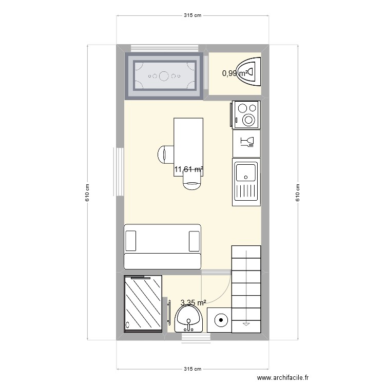 studio 2. Plan de 3 pièces et 16 m2