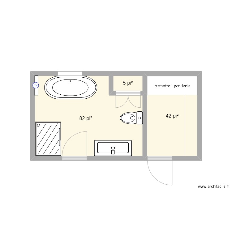 Salle de bain haut 3. Plan de 3 pièces et 12 m2