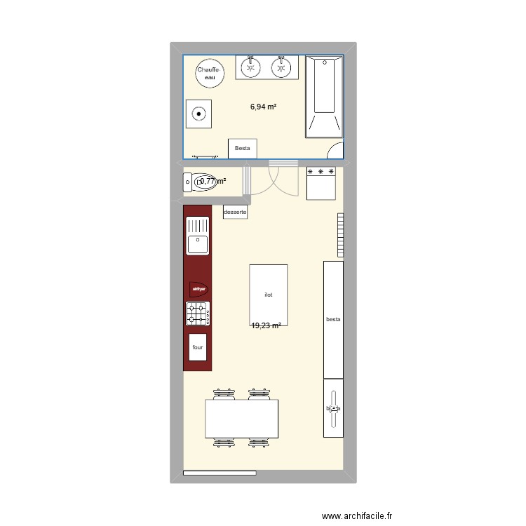 Cuisine 2. Plan de 3 pièces et 27 m2