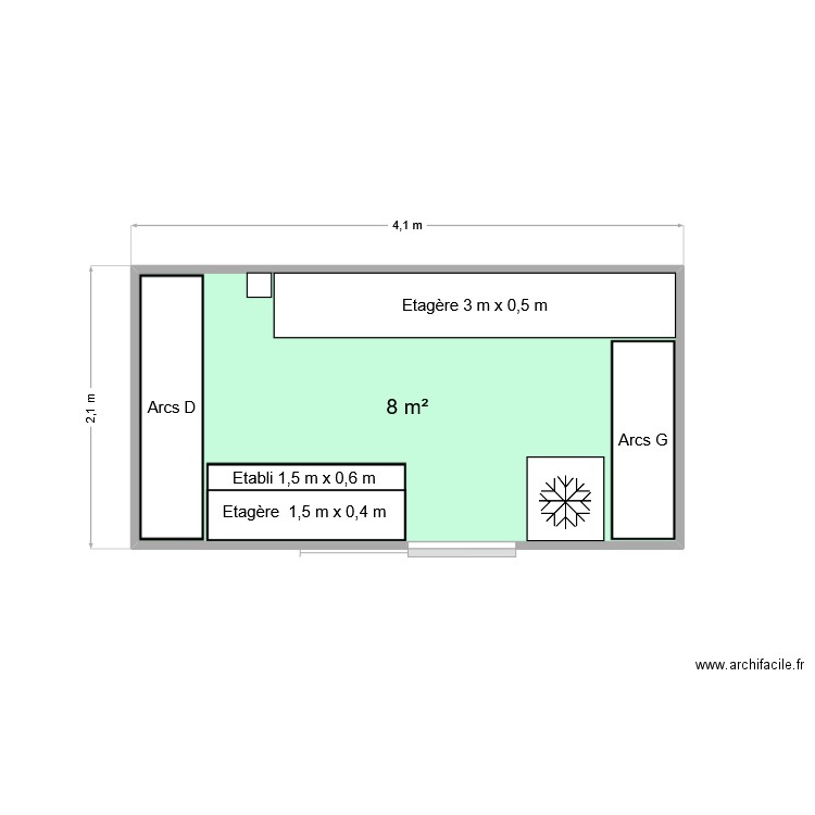 Archerie boulodrome. Plan de 1 pièce et 8 m2