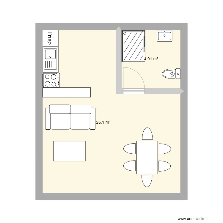 Maillere. Plan de 2 pièces et 31 m2