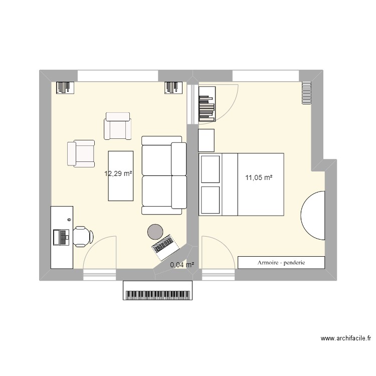 Paris 5e autre option. Plan de 3 pièces et 23 m2