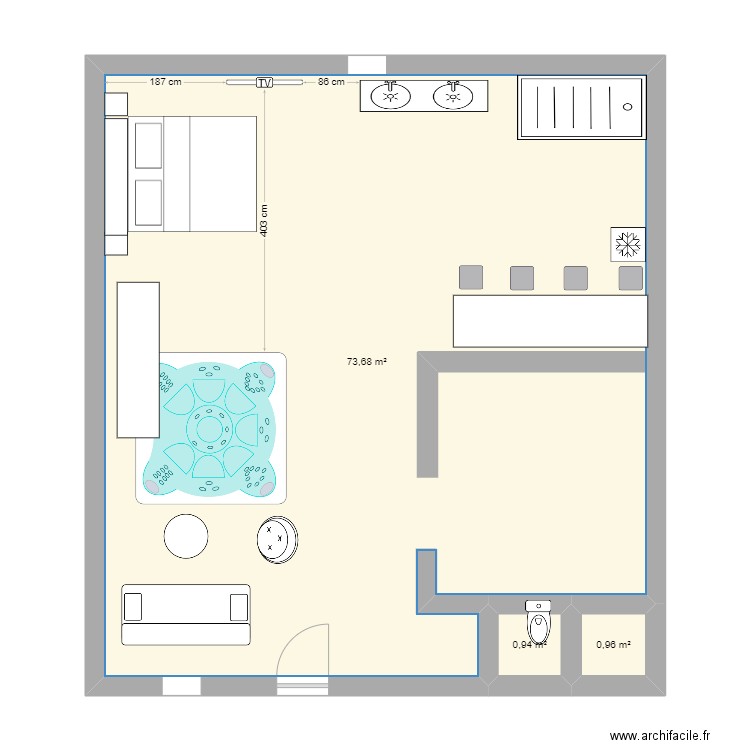 svv. Plan de 3 pièces et 76 m2