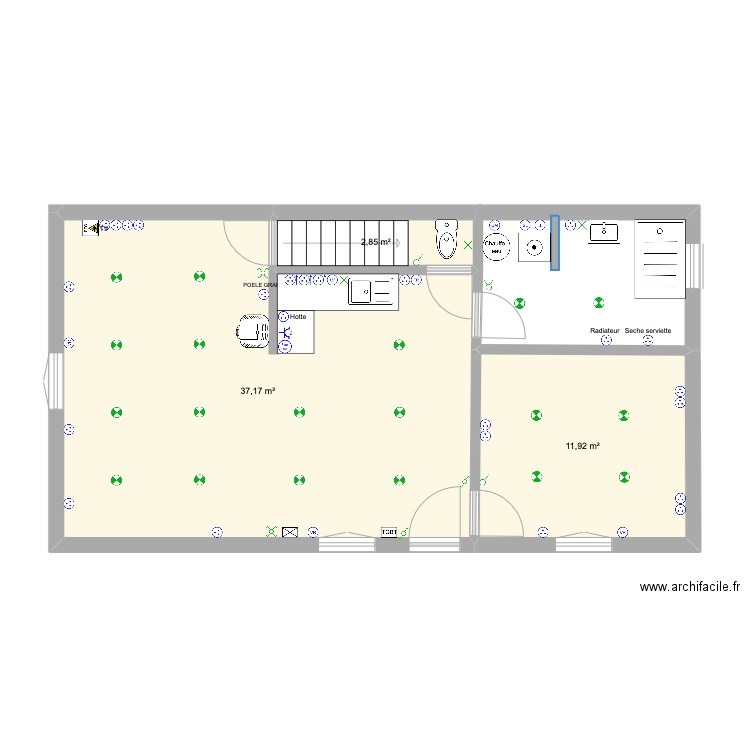 Maison françois. Plan de 3 pièces et 52 m2